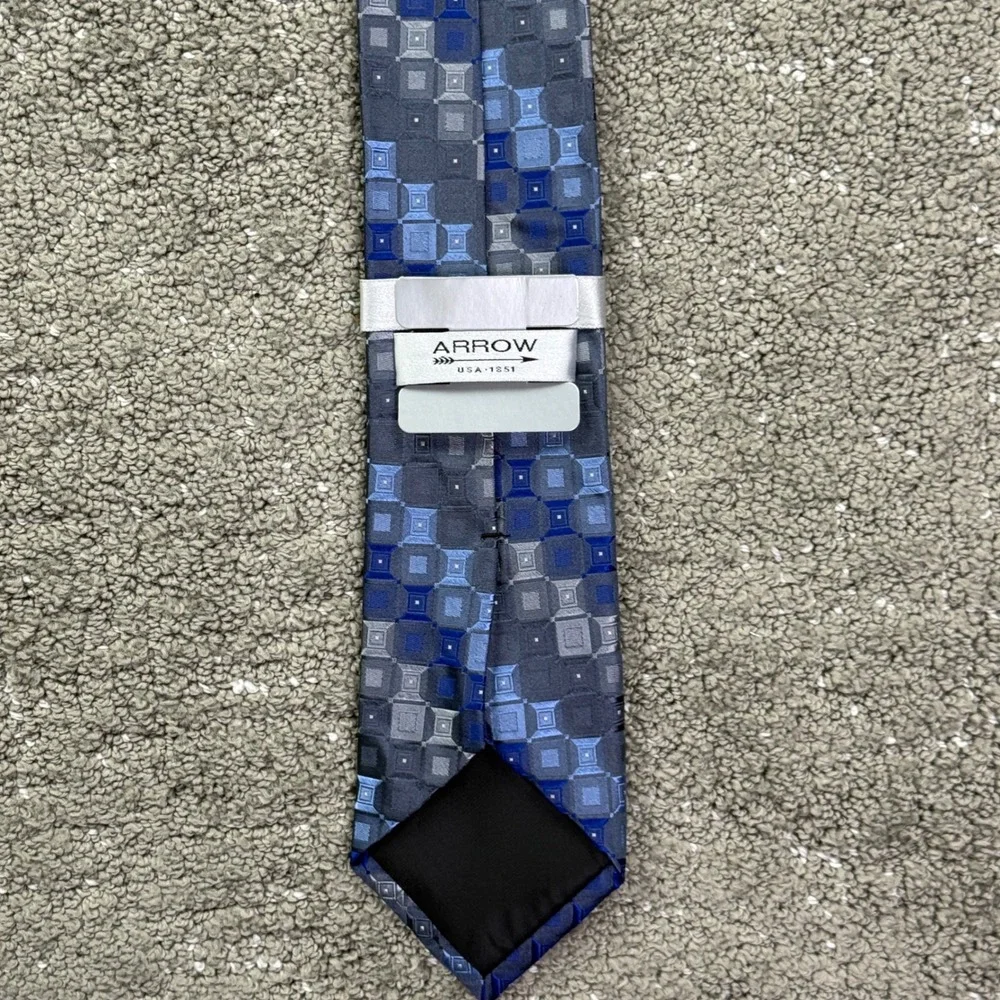 Arrow Necktie Mens OS Blue Grey Geometric Square Silk Formal Business Tie